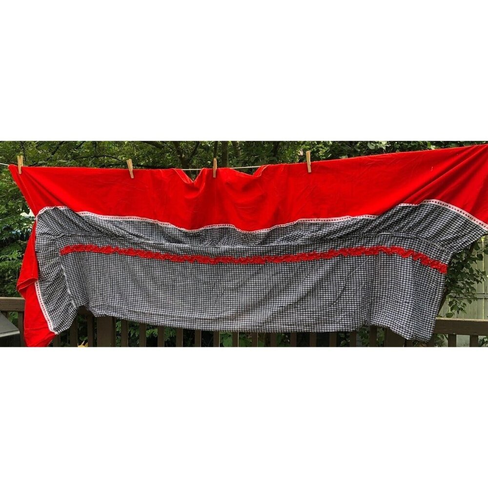 vintage red black plaid bedspread coverlet thin country western style